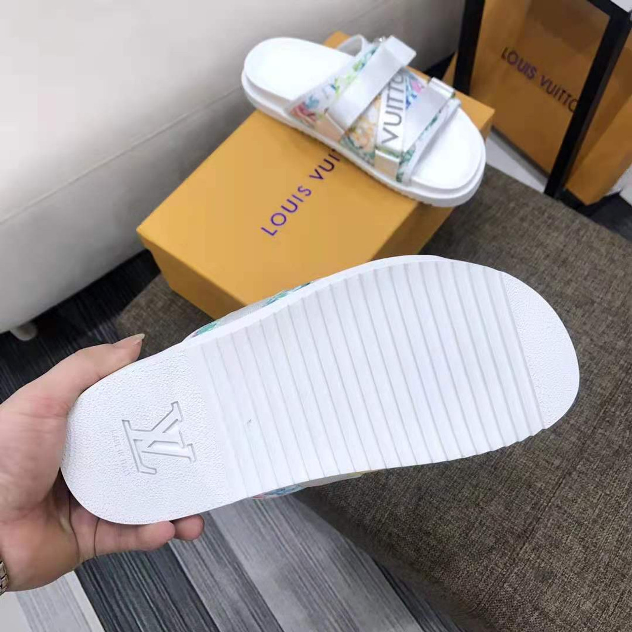 where to buy the best stockX High quality replica UA LV Fur Blended Fabrics  Plain Mules Shearling Logo Slides Hypedripz is the best high quality  trusted clone replica fake designer hypebeast seller