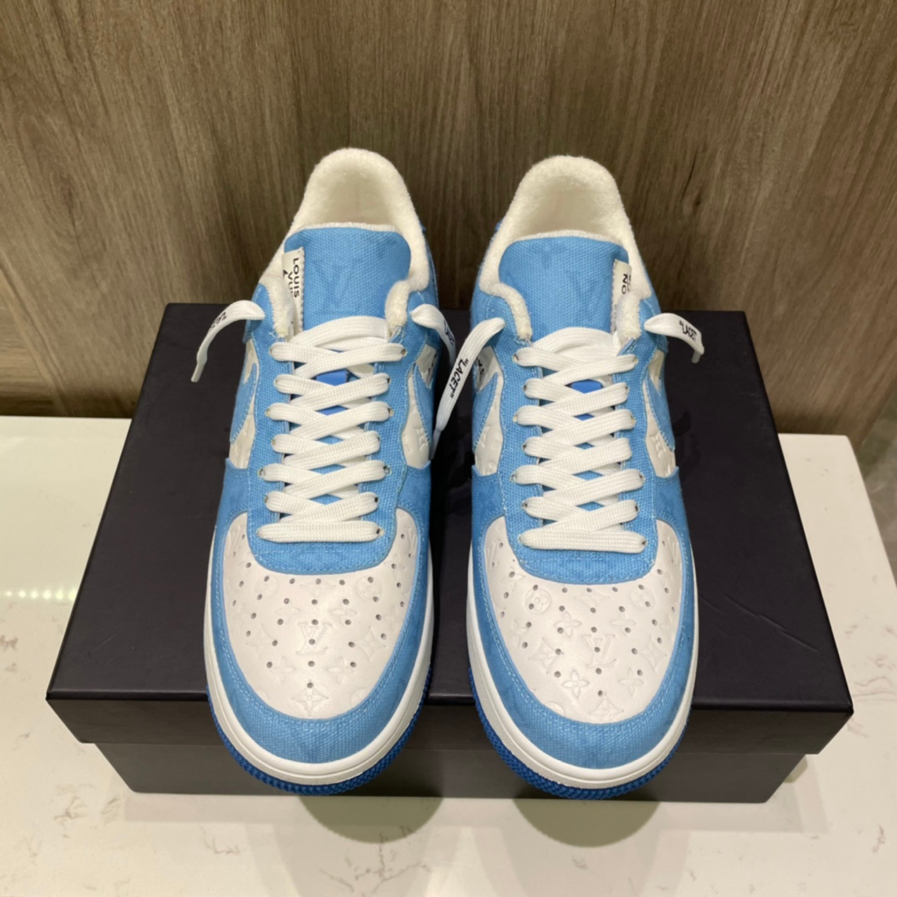 Nike Air Force 1 x Baby Blue Louis Vuitton Print – ZizzleKickz