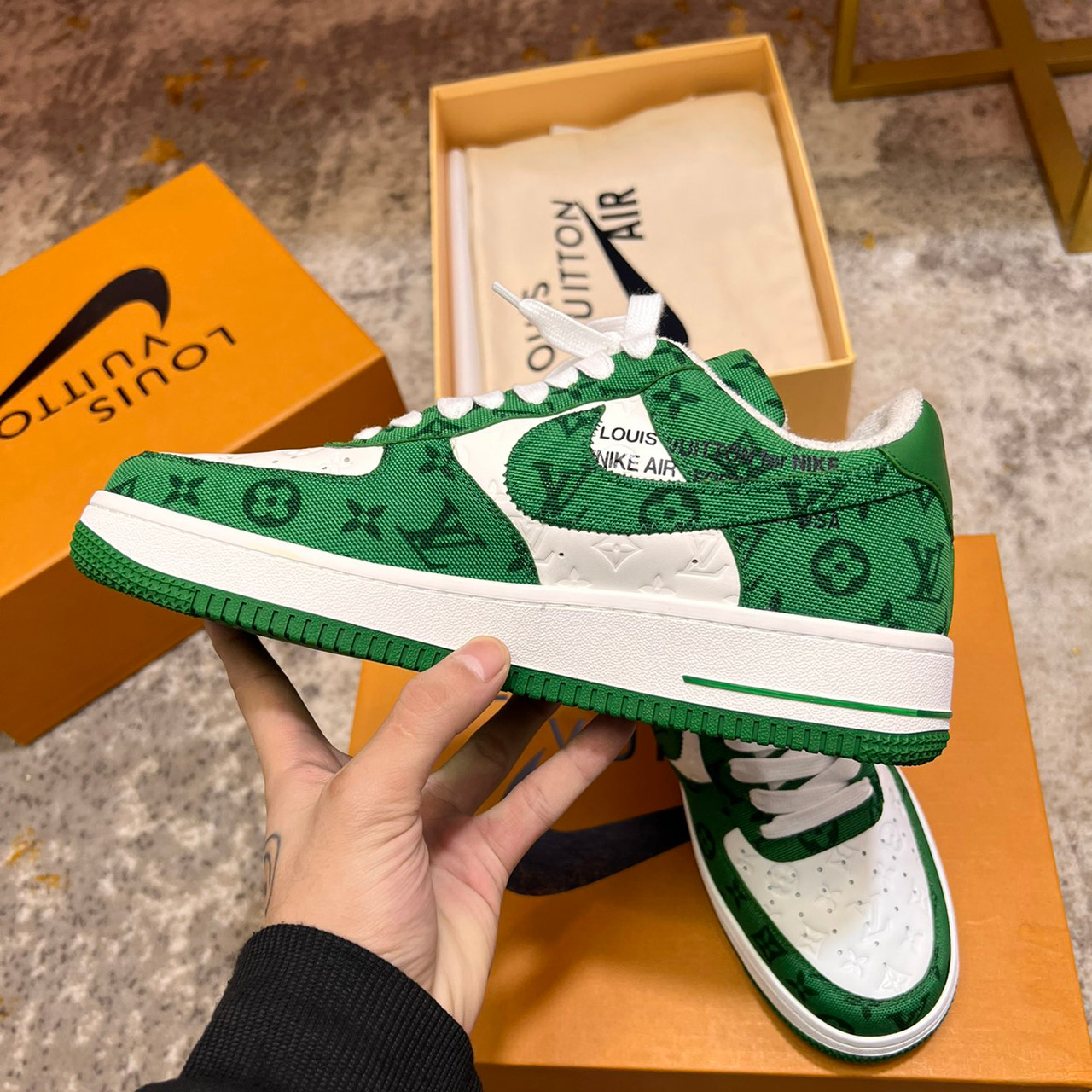 Replica Louis Vuitton Time Out Sneakers with Green Printed