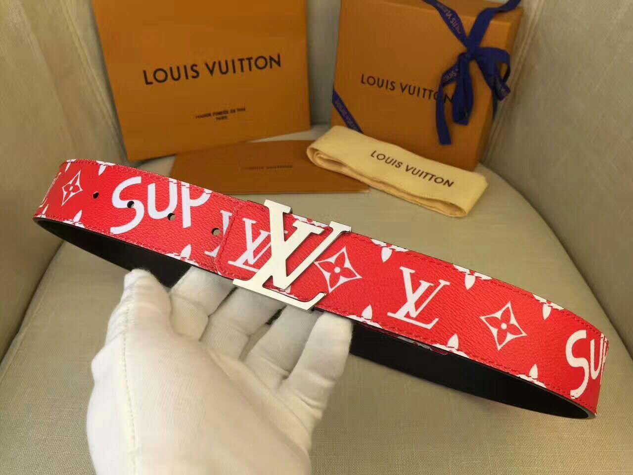 UA Replica Supreme X Louis Vuitton (LV) Belt in RED, BROWN AND