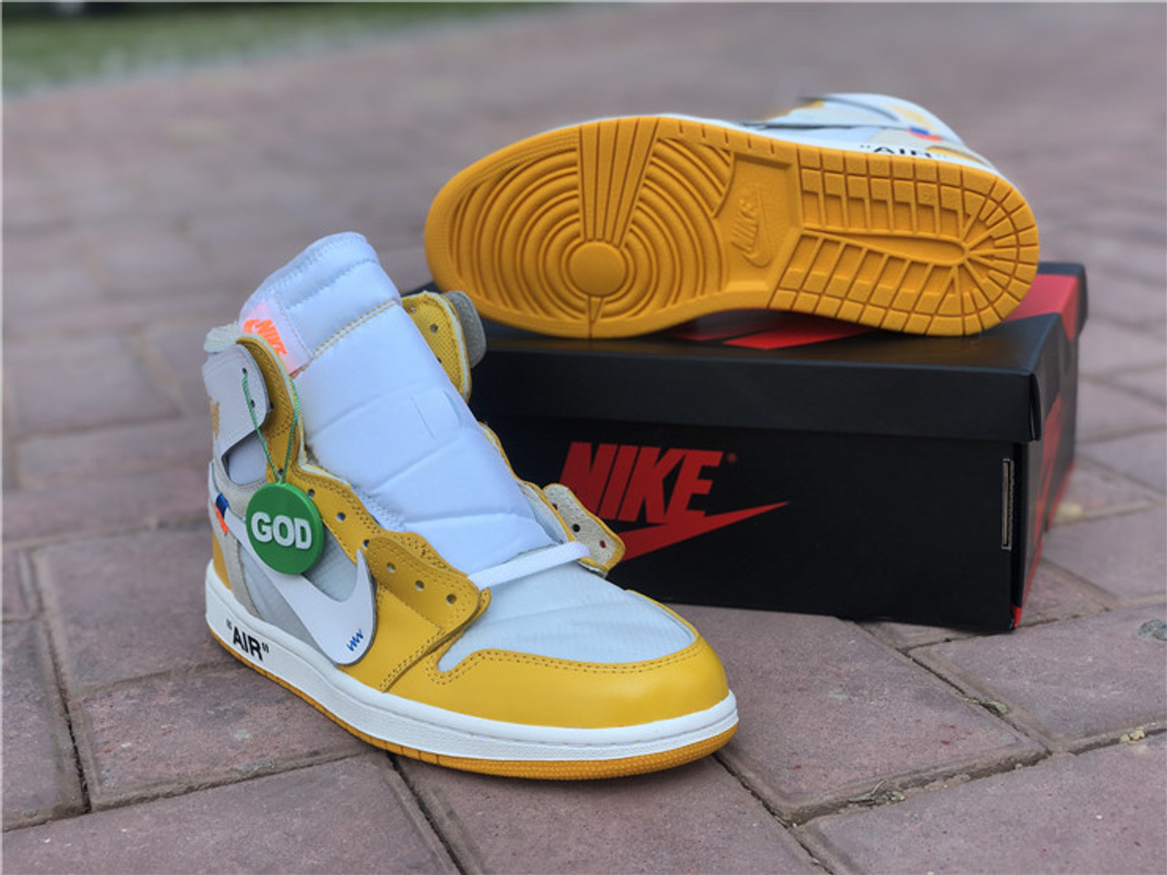 where to buy the best UA High quality replica off-white x nike air jordan 1 “CANARY YELLOW” colorway sneakers Hypedripz is the best high quality trusted clone replica fake designer