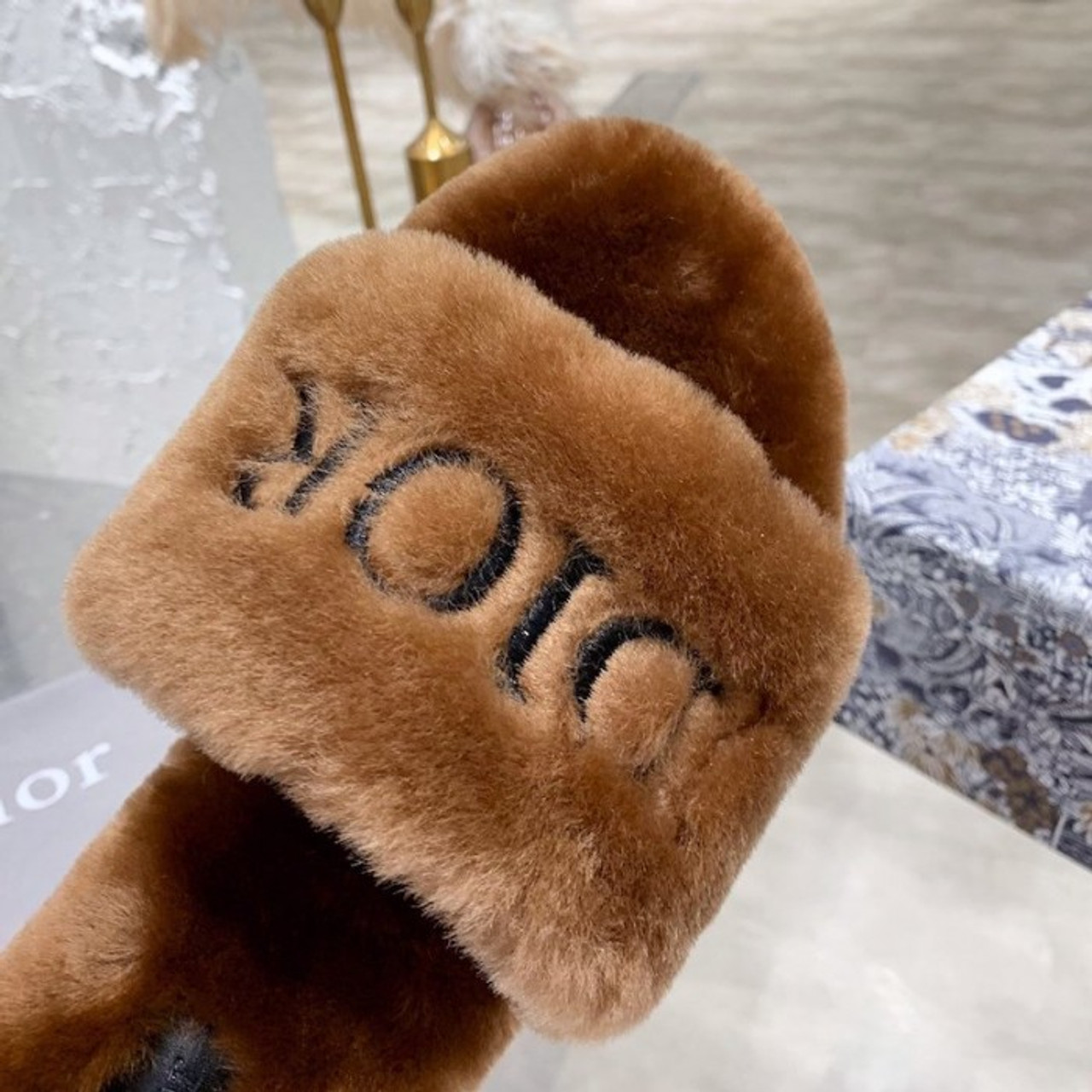 where to buy the best stockX High quality replica UA Dior Fur Women Slides  Hypedripz is the best high quality trusted clone replica fake designer  hypebeast seller website 2021