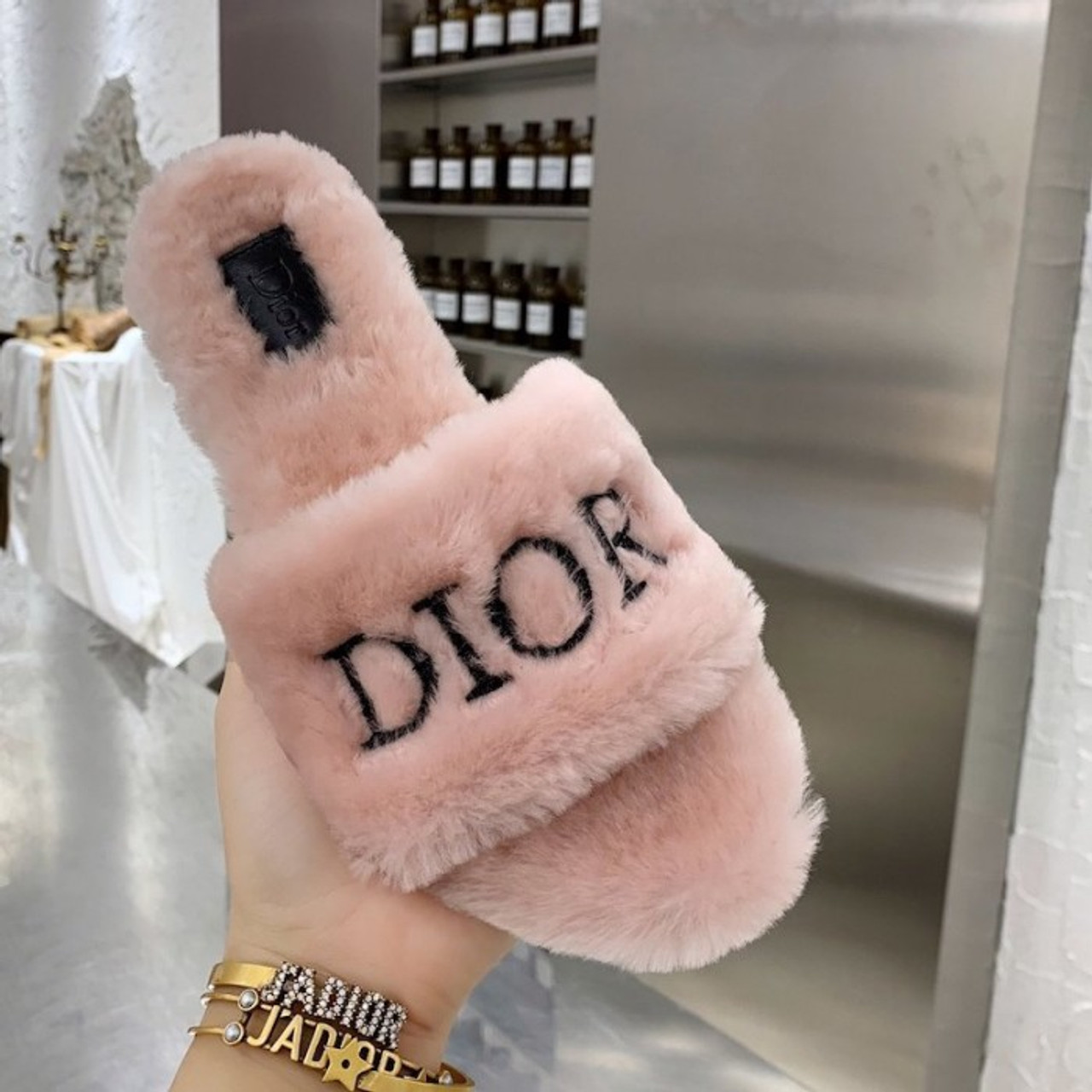 where to buy the best stockX High quality replica UA Dior Fur Women Slides  Hypedripz is the best high quality trusted clone replica fake designer  hypebeast seller website 2021