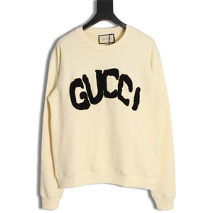 High quality replica UA GUCCI GUC letter embroidered crew neck cream sweatshirt High quality replica UA GUCCI GUC letter embroidered crew neck cream sweatshirt