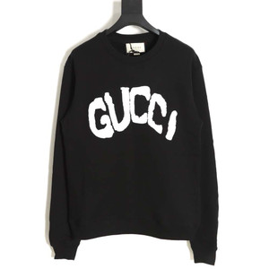 High quality replica UA GUCCI GUC letter embroidered crew neck black sweatshirt High quality replica UA GUCCI GUC letter embroidered crew neck black sweatshirt