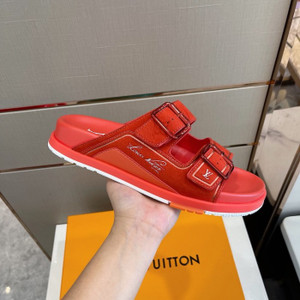 High quality replica UA Louis Vuitton LV Trainer Mules Red Sandals High quality replica UA Louis Vuitton LV Trainer Mules Red Sandals