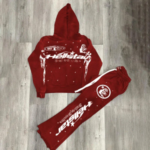 High quality replica UA Fashion Street Hellstar Graphic Hip Hop Wine Red Hoodie & Flared Trousers Two Piece Set High quality replica UA Fashion Street Hellstar Graphic Hip Hop Wine Red Hoodie & Flared Trousers Two Piece Set