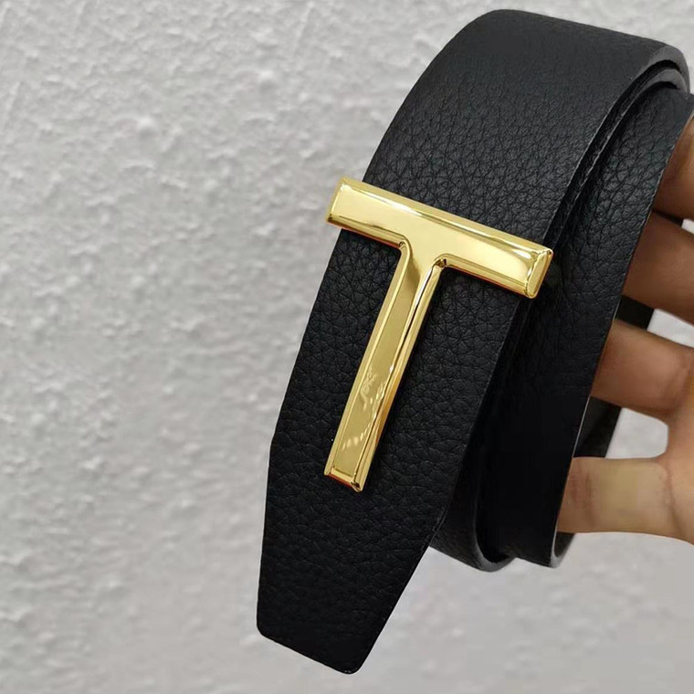 High quality replica UA  Tom Ford Signature Golden T Buckle Leather Belt