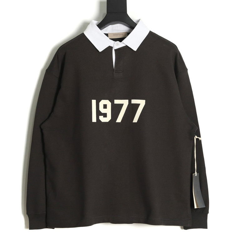 High Quality Replica UA  Fear of God essential multi-threaded 1977 flocked Polo collar Black sweatshirt