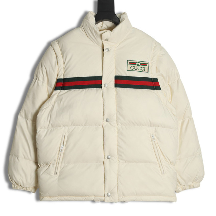 High quality replica UA  Gucci 22ss red and green webbing down White jacket