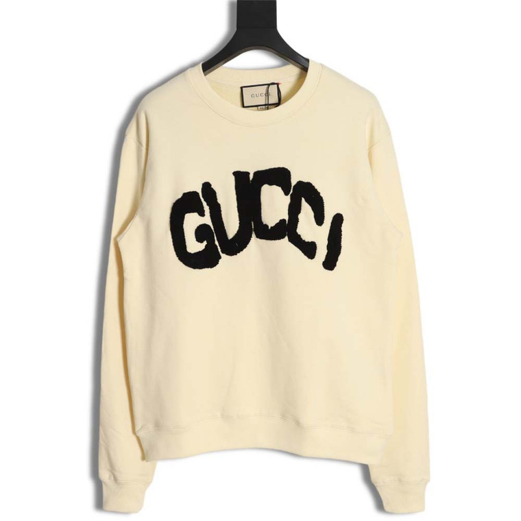 High quality replica UA GUCCI GUC letter embroidered crew neck cream sweatshirt