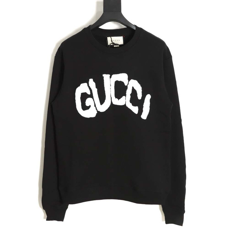 High quality replica UA GUCCI GUC letter embroidered crew neck black sweatshirt