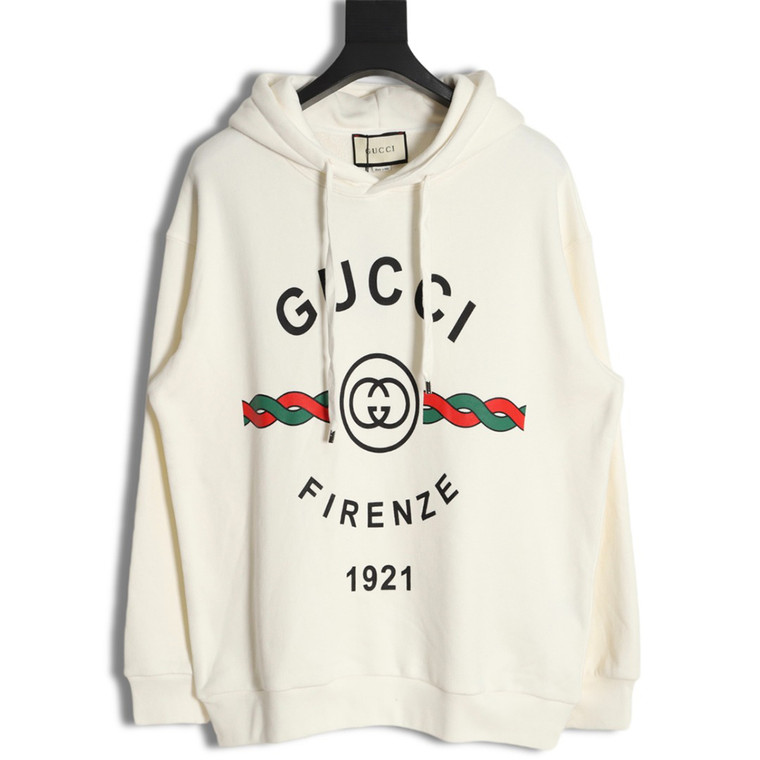 High quality replica UA Gucci 22Fw 1921 series twist belt printed hooded sweatshirt