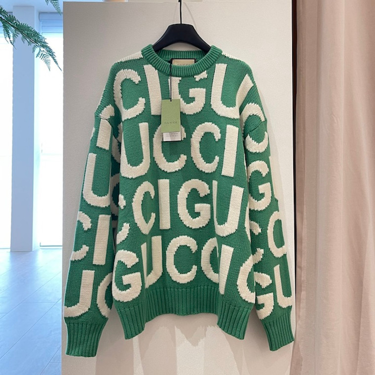 High quality replica UA  Gucci Wool jumper with Gucci intarsia Green Sweater