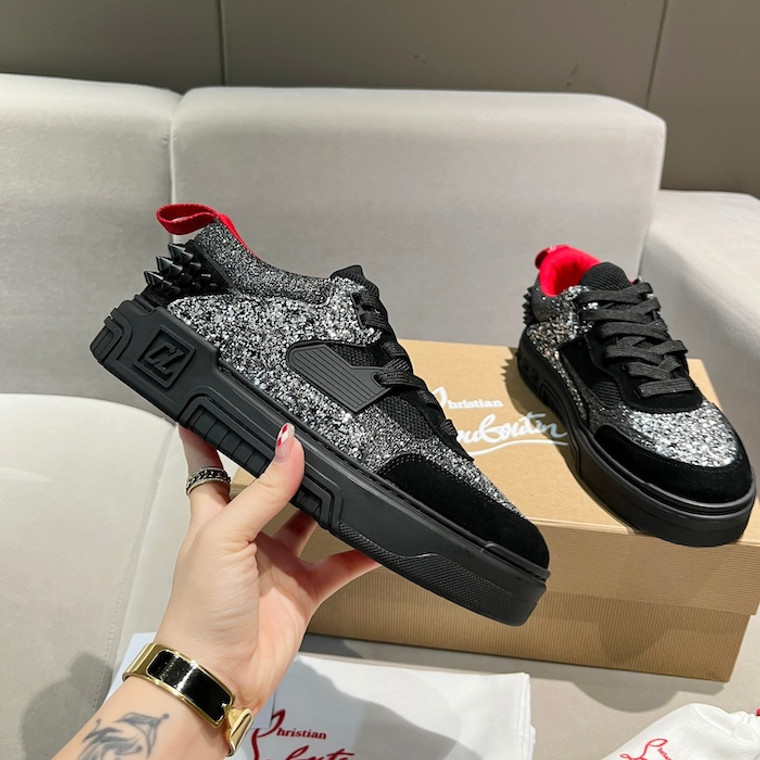 High quality replica UA Christian Louboutin Astroloubi Black Strass Calf Leather Sneaker