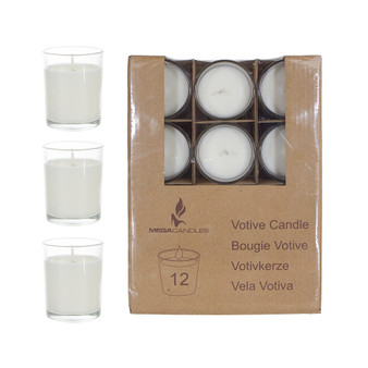 CGA107W 2" Prefilled Medium Glass Votive Candle - White (12 pcs/pack)