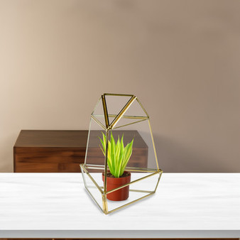 GET2006GD Short Triangular Gold Obelisk Geometric Glass Terrarium 6"H - (9 pcs)