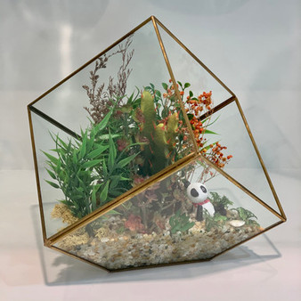 GET0406GD Gold Tilted Cube Geometric Glass Terrarium. 8.5"H - (2 pcs/case)