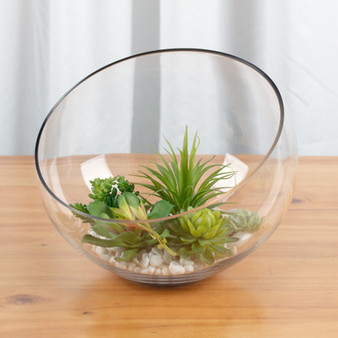 VHC0710 - Clear Slant Cut Unique Bowl Glass Vase - 11" x 10"