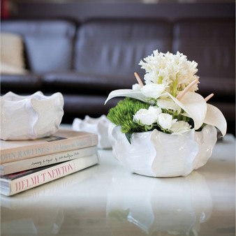 CUB8907WT - White Unique Ceramic Bowl - 7.5"W x 3.5"H