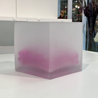 VCB0005FR - Handblown Frosted Cube Glass Vase / Candle Holder - 5"
