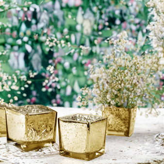 VMC0020GS - Gold Speckled Mercury Cube Votive Candle Holder - 2"