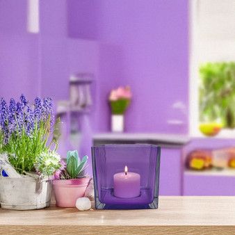 VCB0005ALA - Everyday Lavender Cube Glass Candle Holder / Vase - 5"