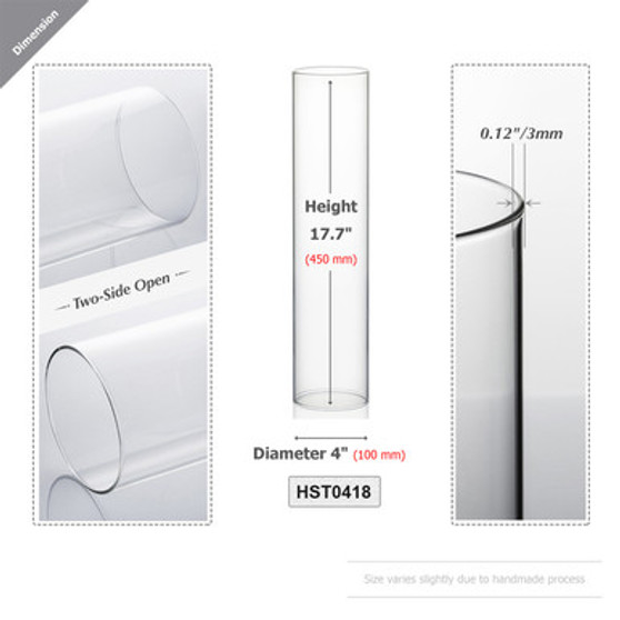 HST0418 - Clear Hurricane Candle Shade Chimney Tube (NO Bottom) -  4" x 18" (12 pcs/case)