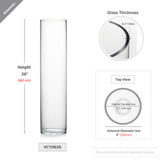 VCY0626 - Tall Cylinder Glass Vase - 6"x26"H (4 pcs/case) VCY0626 - Tall Cylinder Glass Vase - 6"x26"H (4 pcs/case)