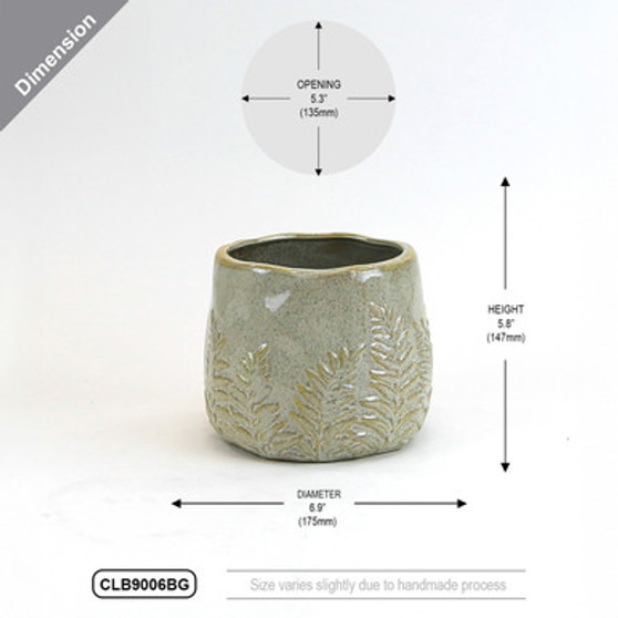 CLB9006BG - Large Beige Reactive Glazed Bowl with Fern Print - 6.9" W x 5.8" H (8 pcs/case)