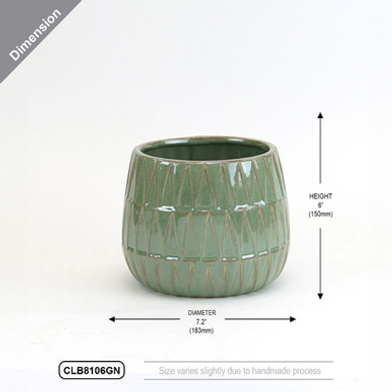 CLB8106GN - Large Green Reactive Glazed Bowl with Triangle Print - 7.2" W x 6" H (8 pcs/case)