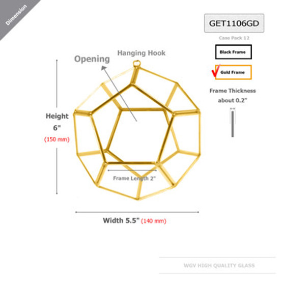 GET1106GD - Gold Dodecahedron Geometric Glass Terrarium 5.5" x 6" H (12 pcs) GET1106GD - Gold Dodecahedron Geometric Glass Terrarium 5.5" x 6" H (12 pcs)