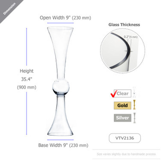 VTV2136 - Clear Reversible Trumpet Vase - 36" VTV2136 - Clear Reversible Trumpet Vase - 36"
