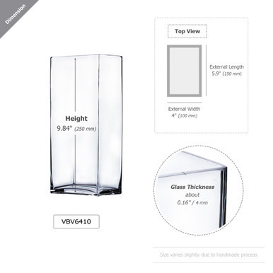 VBV6410 - Block Glass Vase - 6"x4"x10"