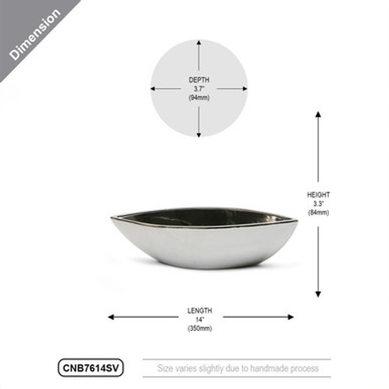 CNB7614SV Ceramic Boat Vase in Silver - 14" L x 3.3" H (12 pcs) CNB7614SV Ceramic Boat Vase in Silver - 14" L x 3.3" H (12 pcs)