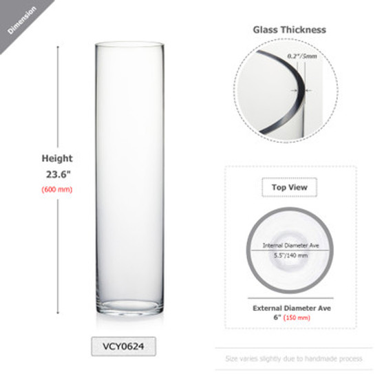 VCY0624 - Clear Cylinder Glass Vase - 6" x 24" (6 pcs/case) VCY0624 - Clear Cylinder Glass Vase - 6" x 24" (6 pcs/case)