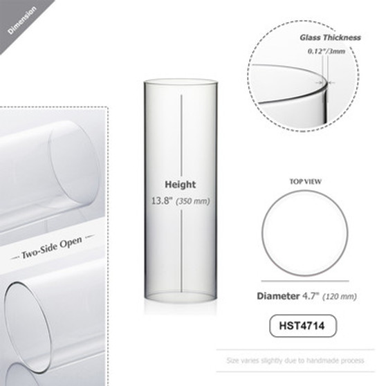HST4714 - Clear Hurricane Candle Shade Chimney Tube (NO Bottom) -  4.7" x 14" (12 pcs/case)