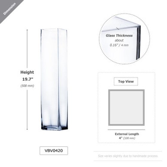 VBV0420 - Square Block Glass Vase - 4"x20" VBV0420 - Square Block Glass Vase - 4"x20"