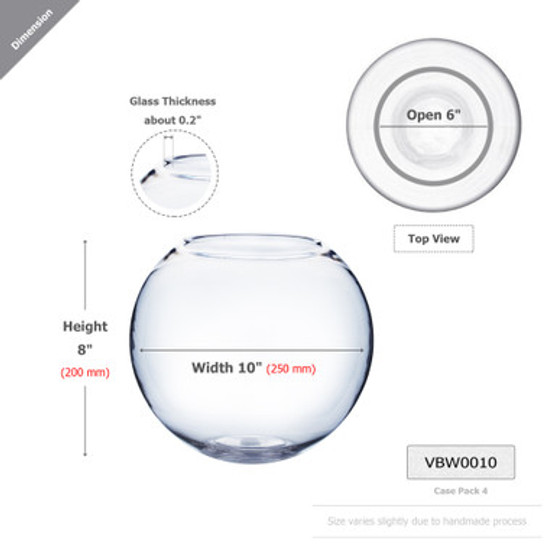 VBW0010 Clear Bubble Bowl Glass Vase - 10" (4PCS)