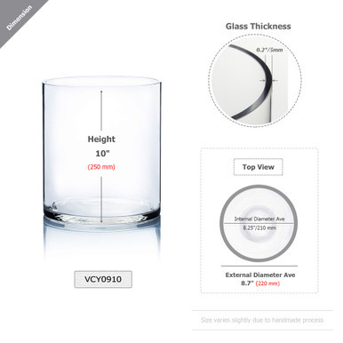 VCY0910 - Clear Cylinder Glass Vase - 9" x 10"