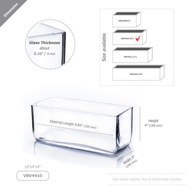 VBV4410 - Glass Rectangular Planter Box Vase - 4" x 4" x 10"