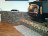 Wood Stove Platform with a Dry Stack Stone Look