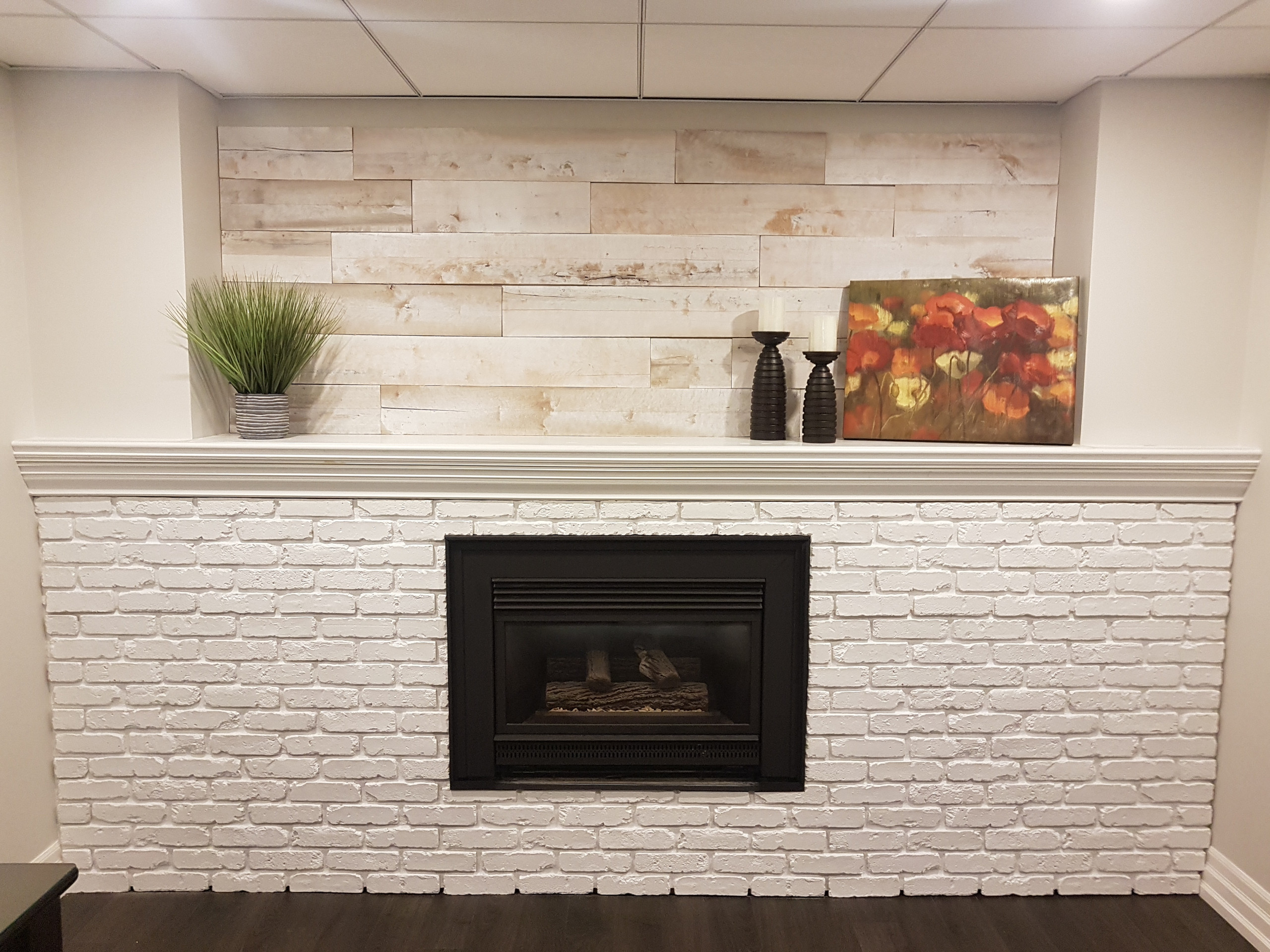 Faux White Brick Lightens Up a Basement Fireplace Barron Designs