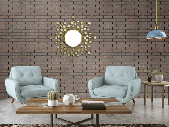Living Room setting decorated with Contempo Brick wall panels in Dusted Currant color.