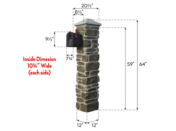 Dimensions of  Tumbled Stone Mailbox Kit-thumb