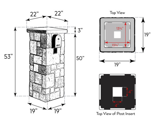 Dimensions of Carlton Castle Rock Mailbox Kit