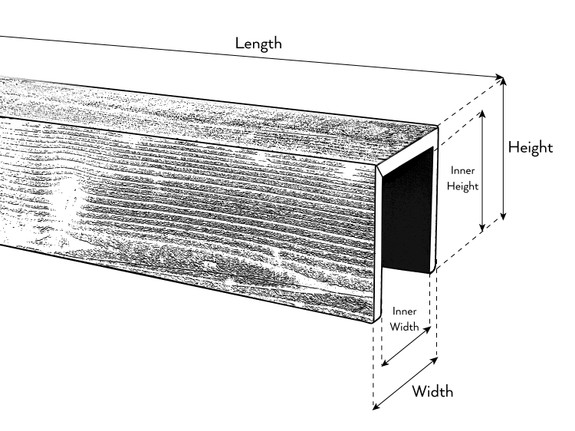 line drawing of a 3-sided faux wood beam-thumb