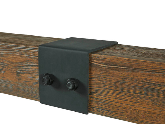 River Wood beams in Rich Walnut finish being joined by a 6 inch wide faux rubber beam strap featuring nuts-thumb