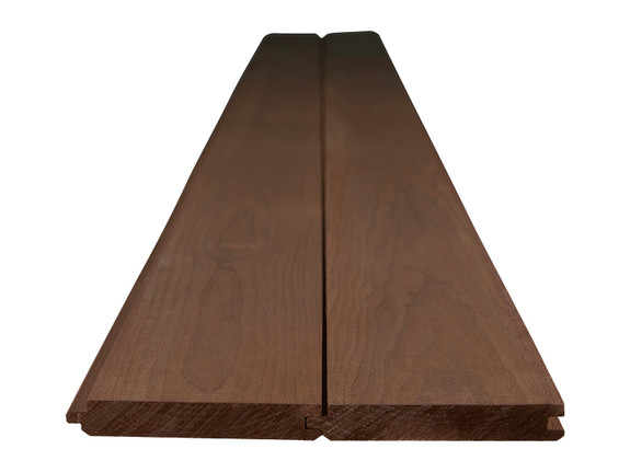 Two thermal poplar tongue and groove planks with a nickel-gap shiplap joint-thumb