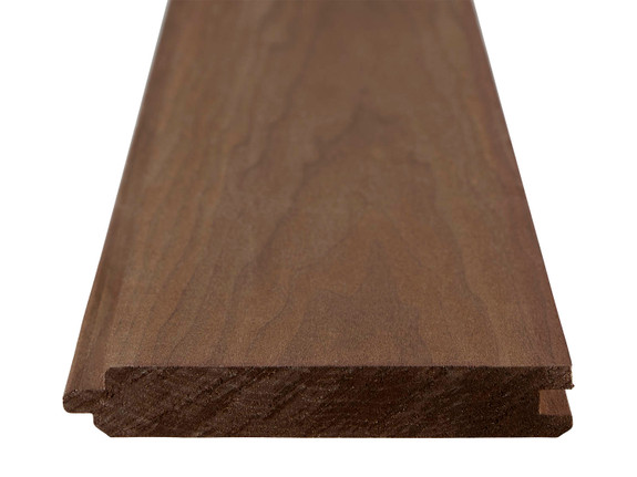 Thermally treated poplar tongue and groove plank showing the grain on the face of the plank as well as the grain on the cut end. Shiplap side is facing up.-thumb
